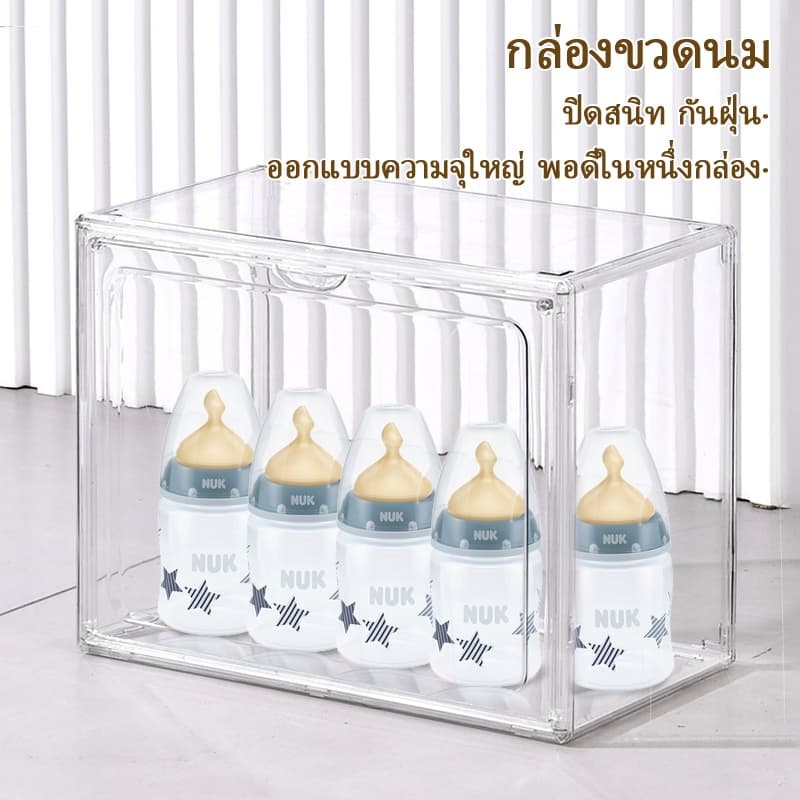 กล่องเก็บขวดนมเด็ก กล่องเก็บของใช้เด็ก 4 ชั้นความจุขนาดใหญ่ กันฝุ่นพร้อมฝาปิด รูปที่ 4