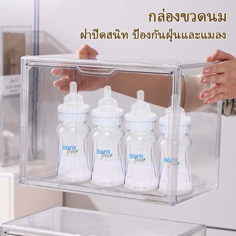 กล่องเก็บขวดนมเด็ก กล่องเก็บของใช้เด็ก 4 ชั้นความจุขนาดใหญ่ กันฝุ่นพร้อมฝาปิด รูปที่ 2