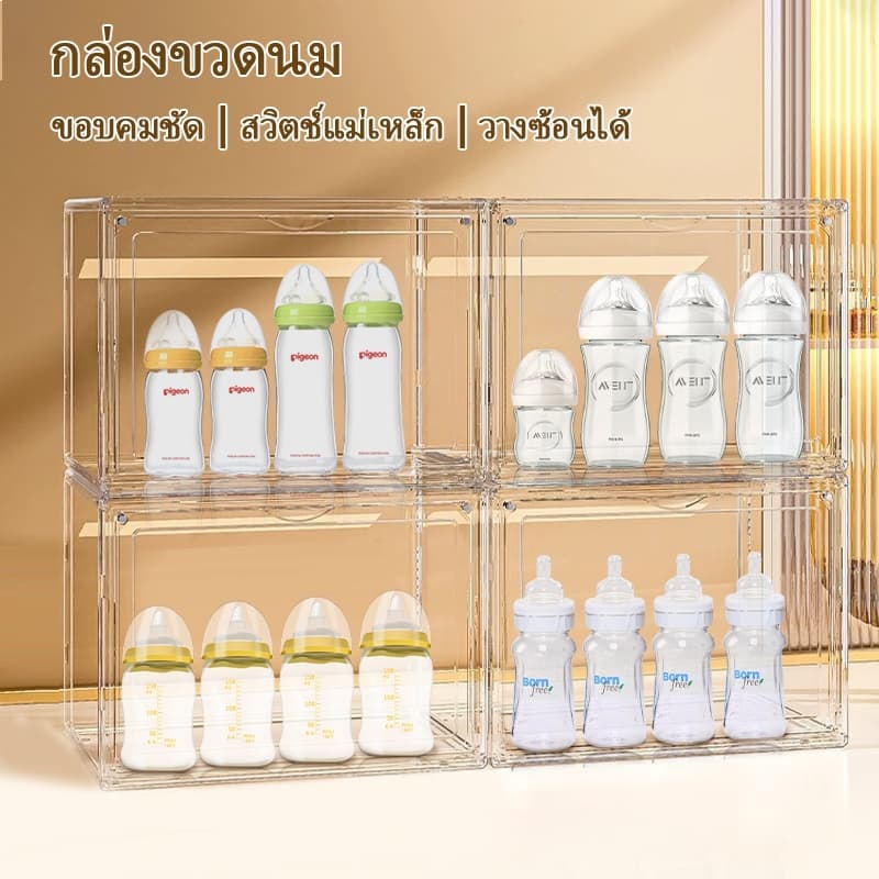 กล่องเก็บขวดนมเด็ก กล่องเก็บของใช้เด็ก 4 ชั้นความจุขนาดใหญ่ กันฝุ่นพร้อมฝาปิด รูปที่ 6