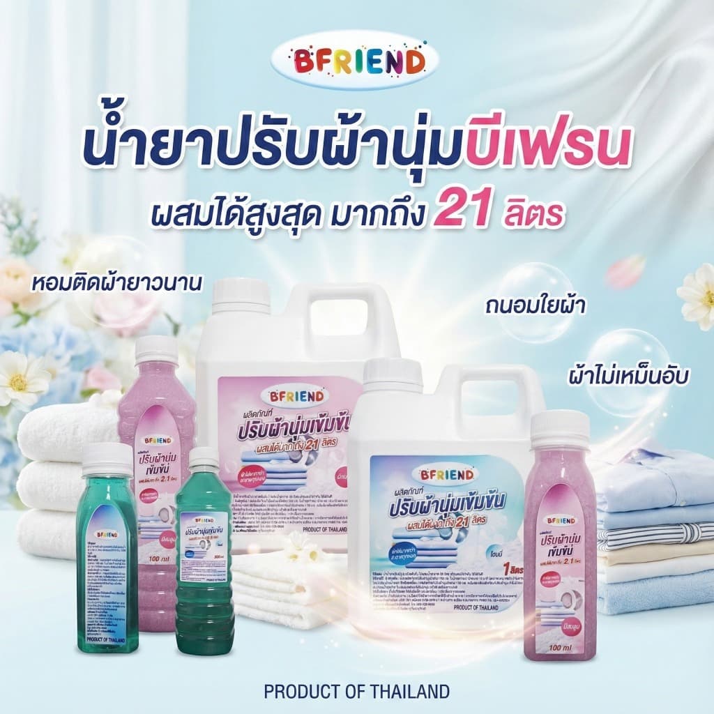 ใหม่! ปรับผ้านุ่มเข้มข้น BFRIEND 1 ลิตร ผสมได้ 21 ลิตร! หอมนาน ผ้านุ่มฟู นุ่มลื่นทุกสัมผัส คุ้มสุดในตลาด รูปที่ 1