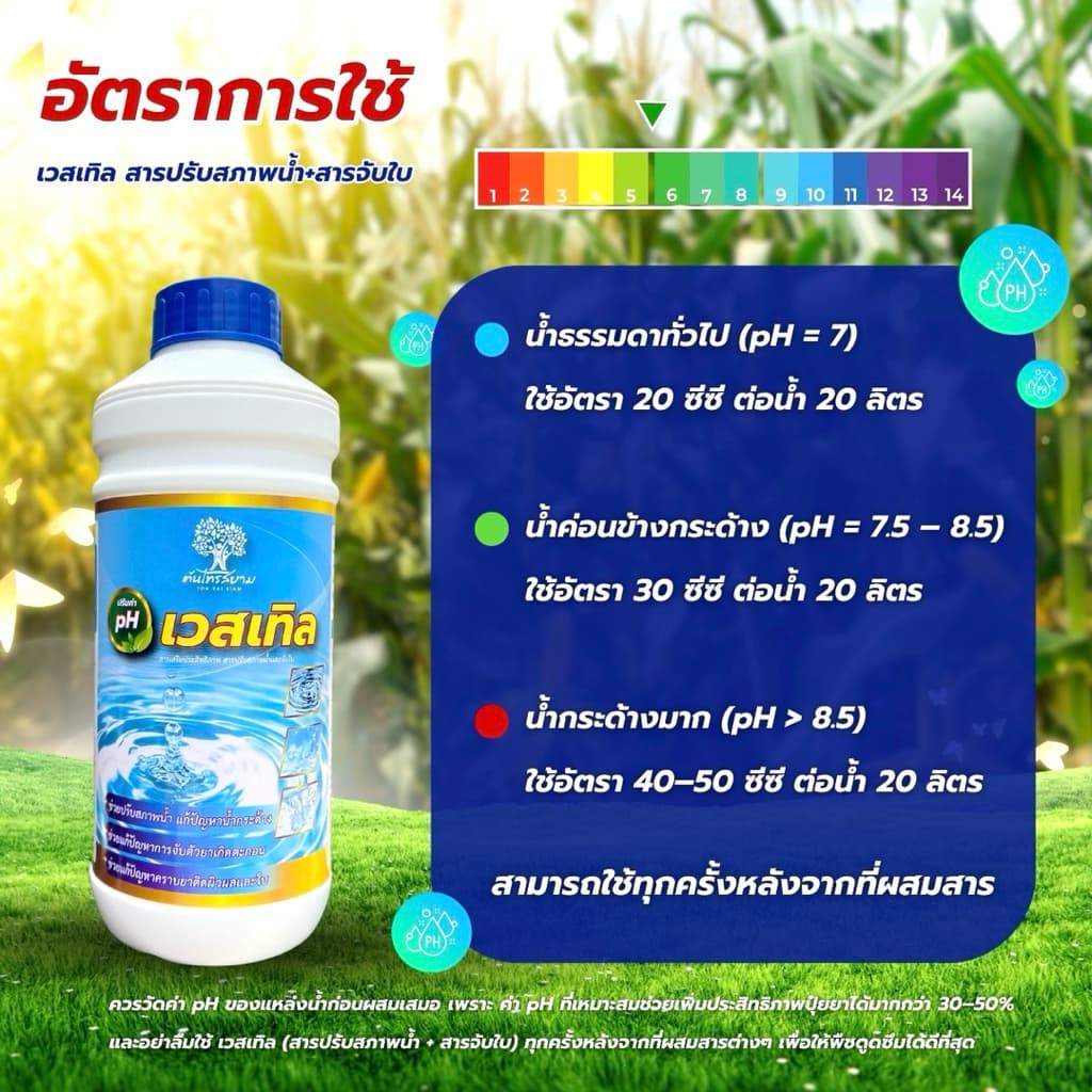 เวสเทิล สารปรับสภาพน้ำ+สารจับใบ ช่วยปรับสภาพน้ำลดการเกิดตะกอน ช่วยเพิ่มประสิทธิภาพสารเกาะติดใบพืชได้ดี ปรับค่า pH ในน้ำ รูปที่ 5