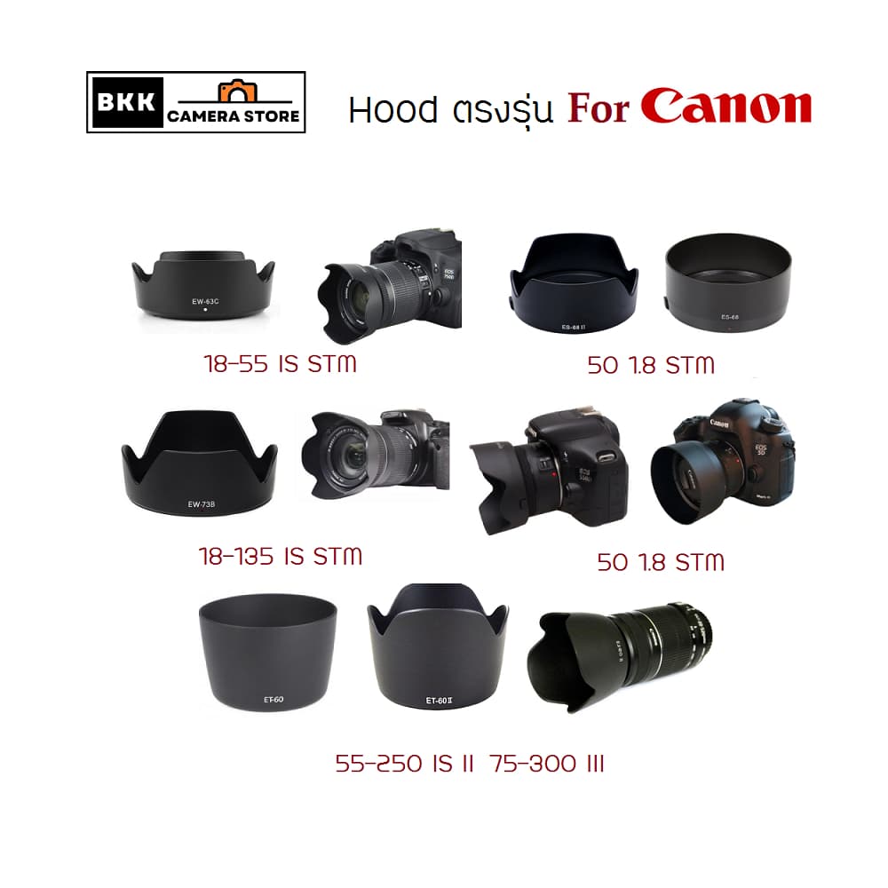 [ฮูดเลนส์ Canon หลายรุ่น] Hood Lens Canon EF 18-55 /18-135 /18-200/ 55-250 /50mm / 85mm