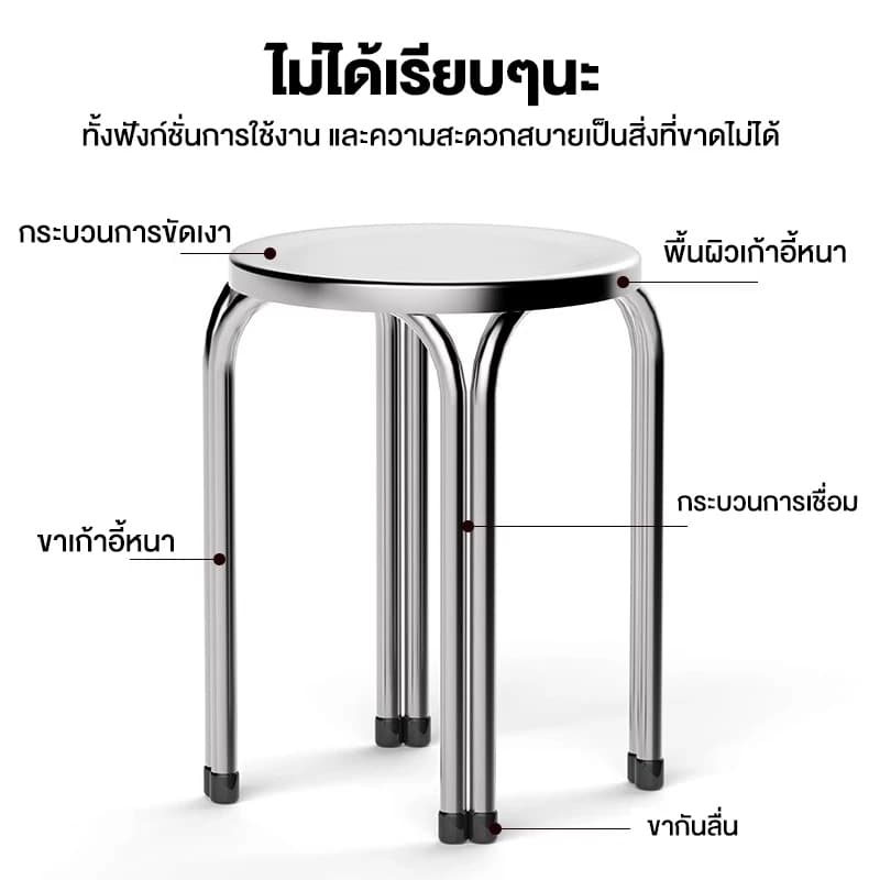 มั่นคงและทนทานCOS เก้าอี้สแตนเลส เก้าอี้ทรงกลม เก้าอี้กลมสี่ขา ขาคู่ไม่สั่นไหว แข็งแรง นั่งสบาย รูปที่ 9