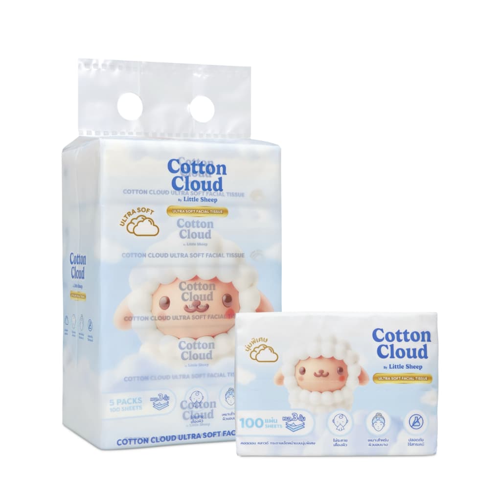 Little Sheep ทิชชู่เช็ดหน้า รุ่น Cotton Cloud นุ่มพิเศษ 3 ชั้น 40/100 แผ่น รูปที่ 2