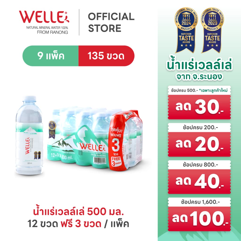 Welle Mineral Water น้ำแร่เวลล์เล่ 500 มิลลิลิตร 9 แพค จากแหล่งน้ำแร่ระนอง รูปที่ 2