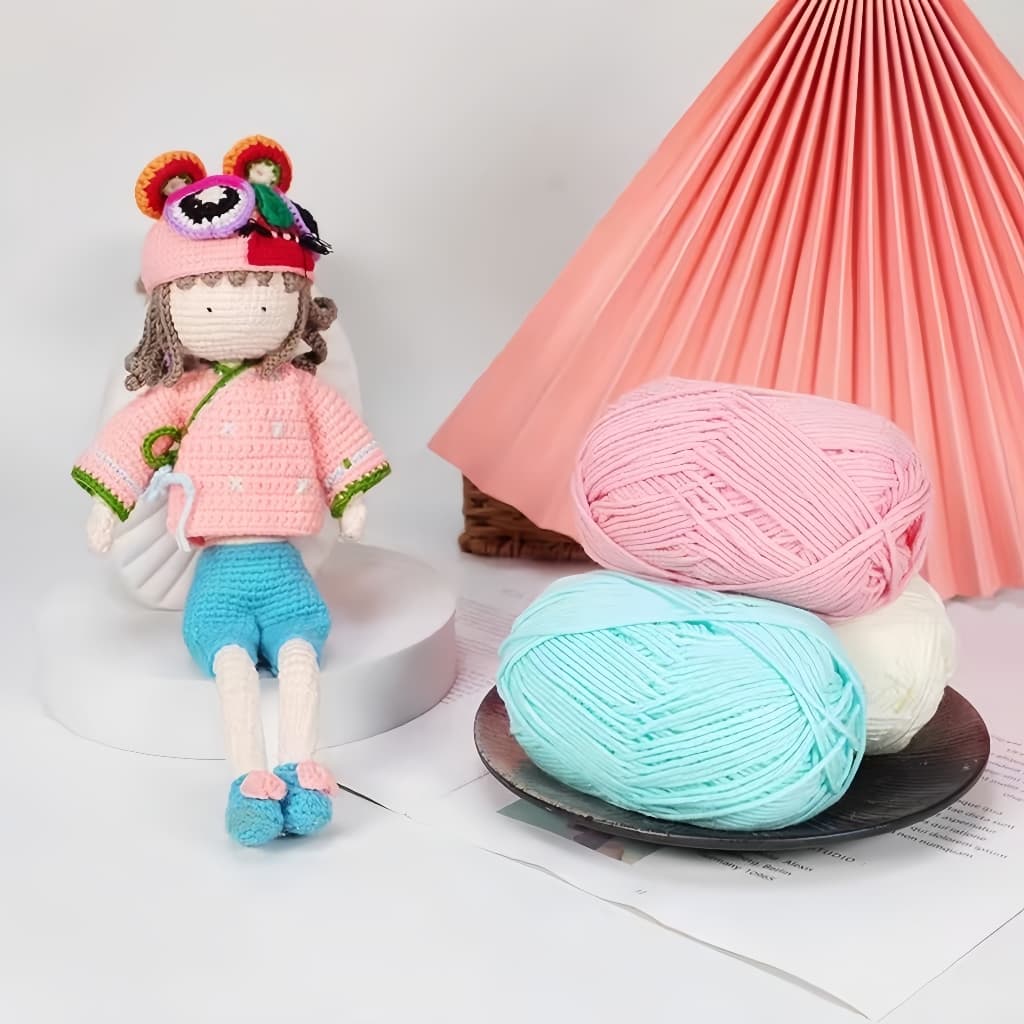 ไหมพรมคอตตอนนม 4ply น้ำหนัก50กรัม สีพาสเทล ถักง่าย ถักโครเชต์ Milk cotton yarn จากไทย รูปที่ 7