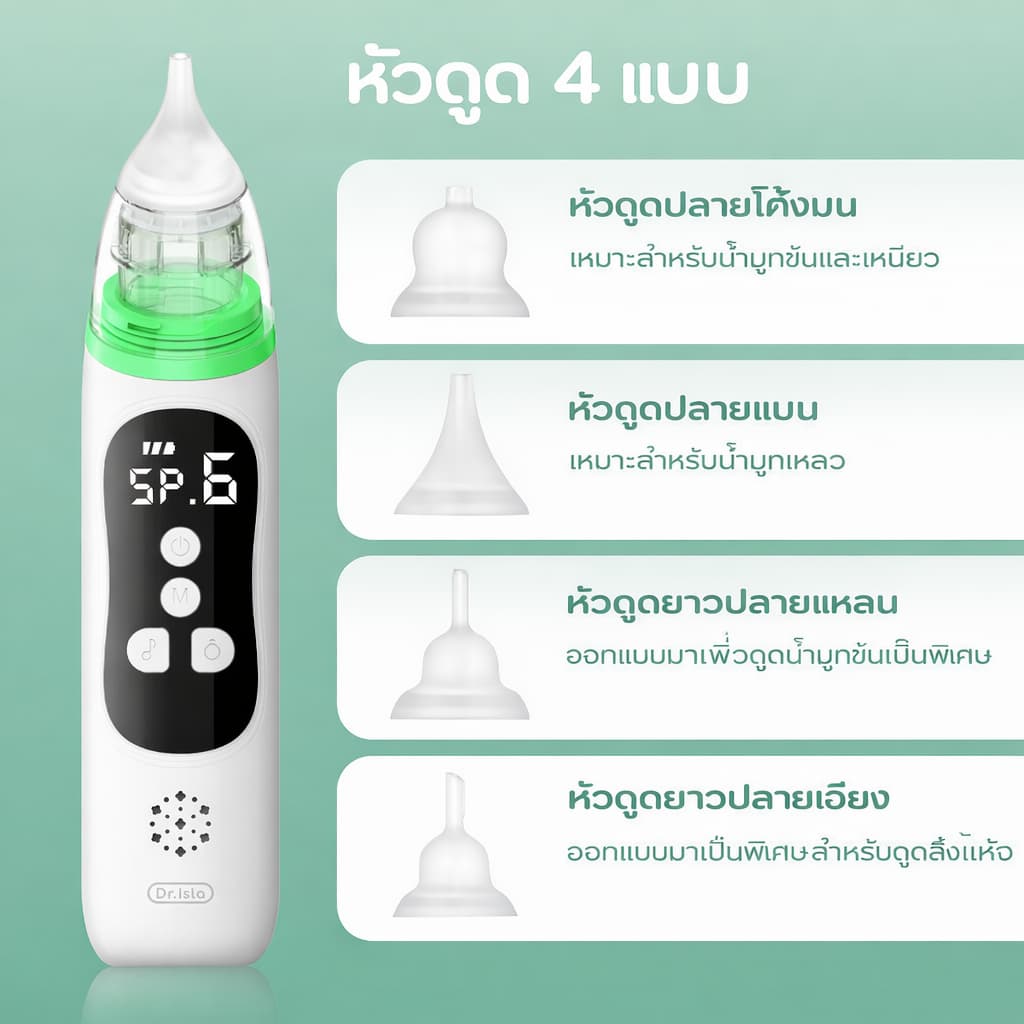 Dr.isla เครื่องดูดน้ำมูกเด็กไฟฟ้า 65kPa เสียงเงียบ 40dB ดูด 6 ระดับ + แถมจุก 4 แบบ ไม่เจ็บจมูก・มีไฟ-เพลงปลอบ U94 รูปที่ 4