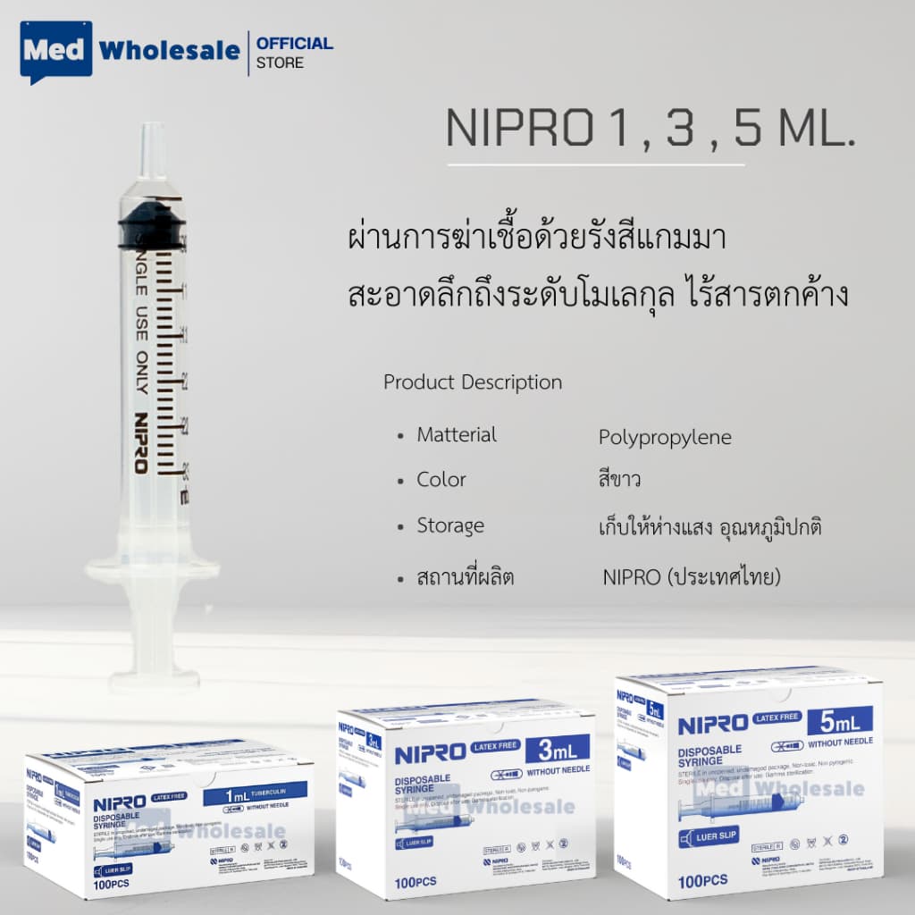 กระบอกฉีดยา นิโปร ไซริงค์พลาสติก SYRINGE NIPRO ขนาด 1ML ,3ML ,5ML ,10ML ,20ML,50ML รูปที่ 2
