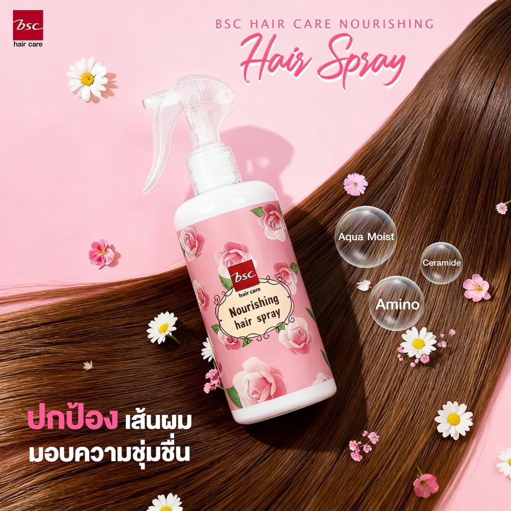 Bsc hair care NOURISHING HAIR SPRAY 300 ml สเปรย์ปรับสภาพเส้นผม บำรุงผมแตกปลาย รูปที่ 3