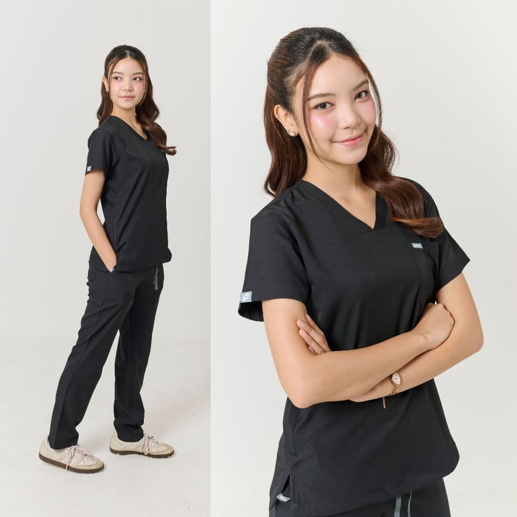 ชุดสครับ พร้อมปักชื่อ สะท้อนน้ำ Aira Scrubs สีดำ รูปที่ 3