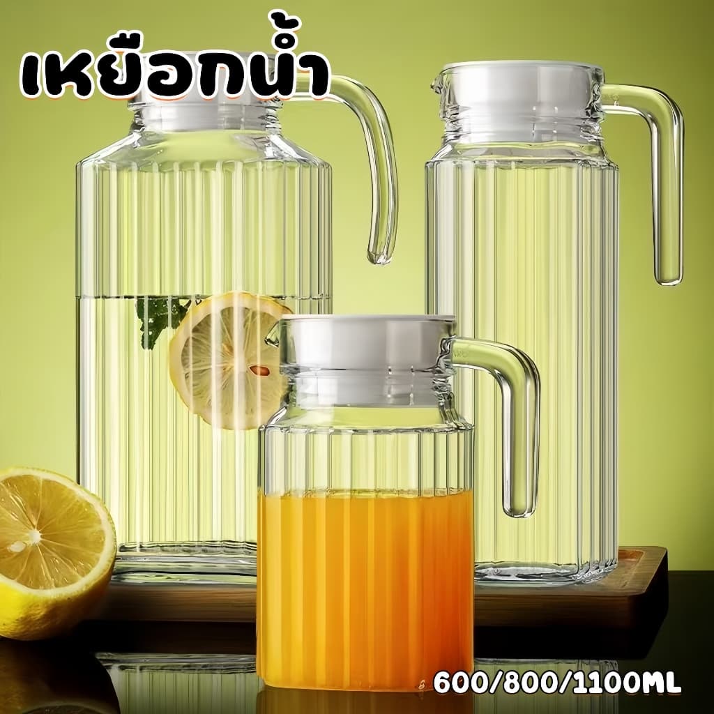 เหยือกน้ำ เหยือกน้ํา,พร้อมฝาปิดAnti-fall Stripe Pitcher, Drinkwareอะคริลิคใส 600/800/1100ML กาต้มน้ําเย็นตู้เย็น รูปที่ 1