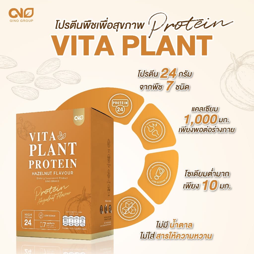 Gino Vita Plant Protein จิโน โปรตีนพืช ผสมแคลเซียม เสริมกล้ามเนื้อ บำรุงกระดูก กลิ่นฮาเซลนัท รูปที่ 3