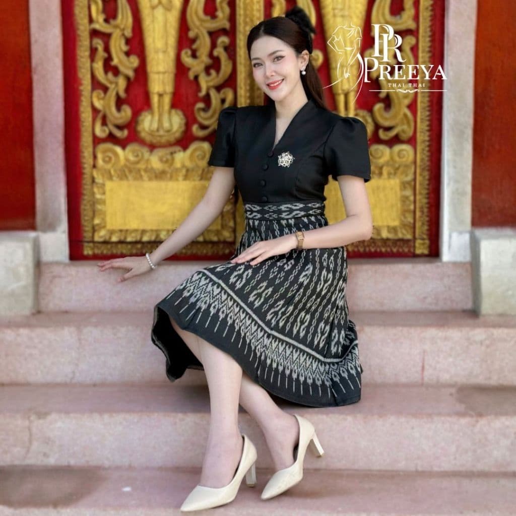 PR170 เดรสผ้าฝ้ายทอลาย อัดกาวทั้งชุด คัตติ้งเนี๊ยบ มีไซส์S-2XL แบรนด์ preeya ชุดไทย รูปที่ 5