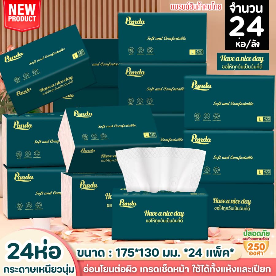 ทิชชู่เช็ดหน้า Panda mini หนานุ่ม4ชั้น ไซส์กลาง เกรดGB/T20808 เช็ดสะอาด รูปที่ 8