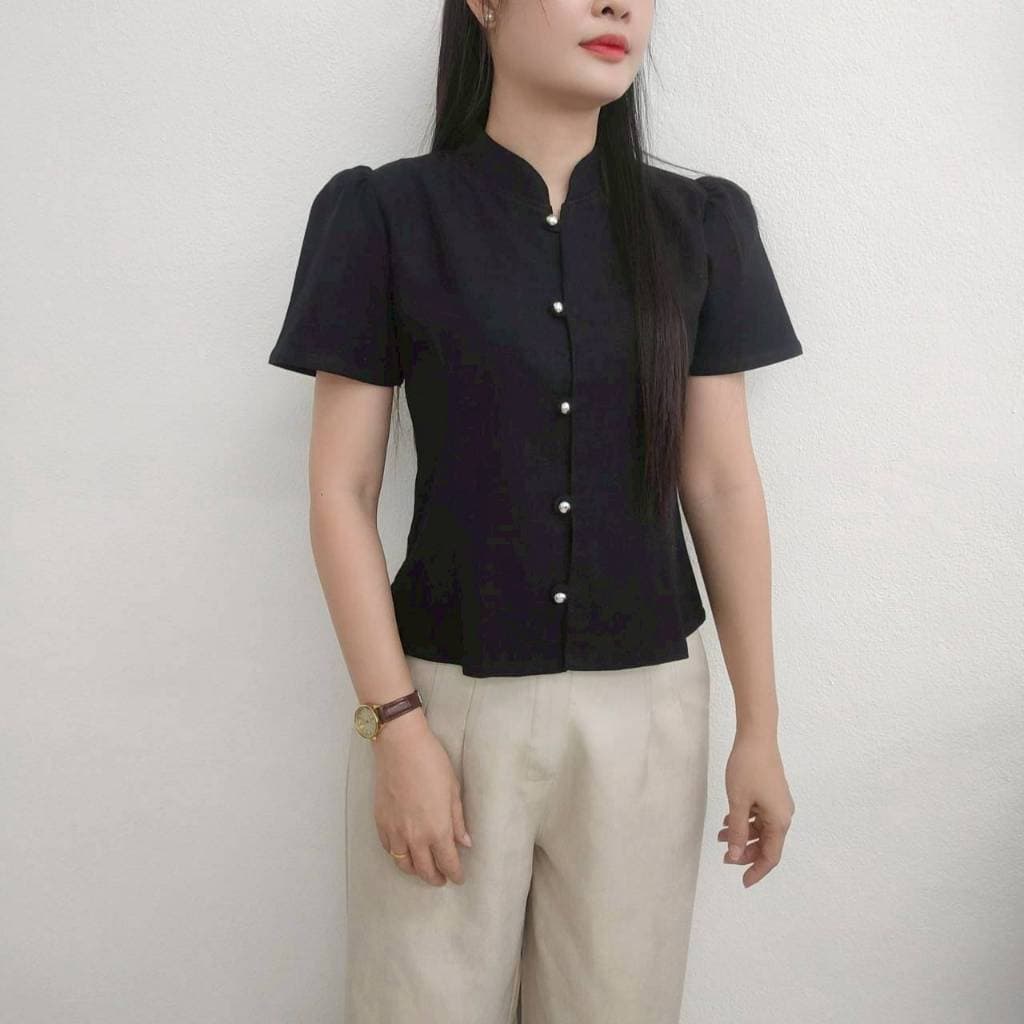 เสื้อผ้าฝ้าย ทรงจิตรลดาสีพื้น แขนสั้น รูปที่ 2