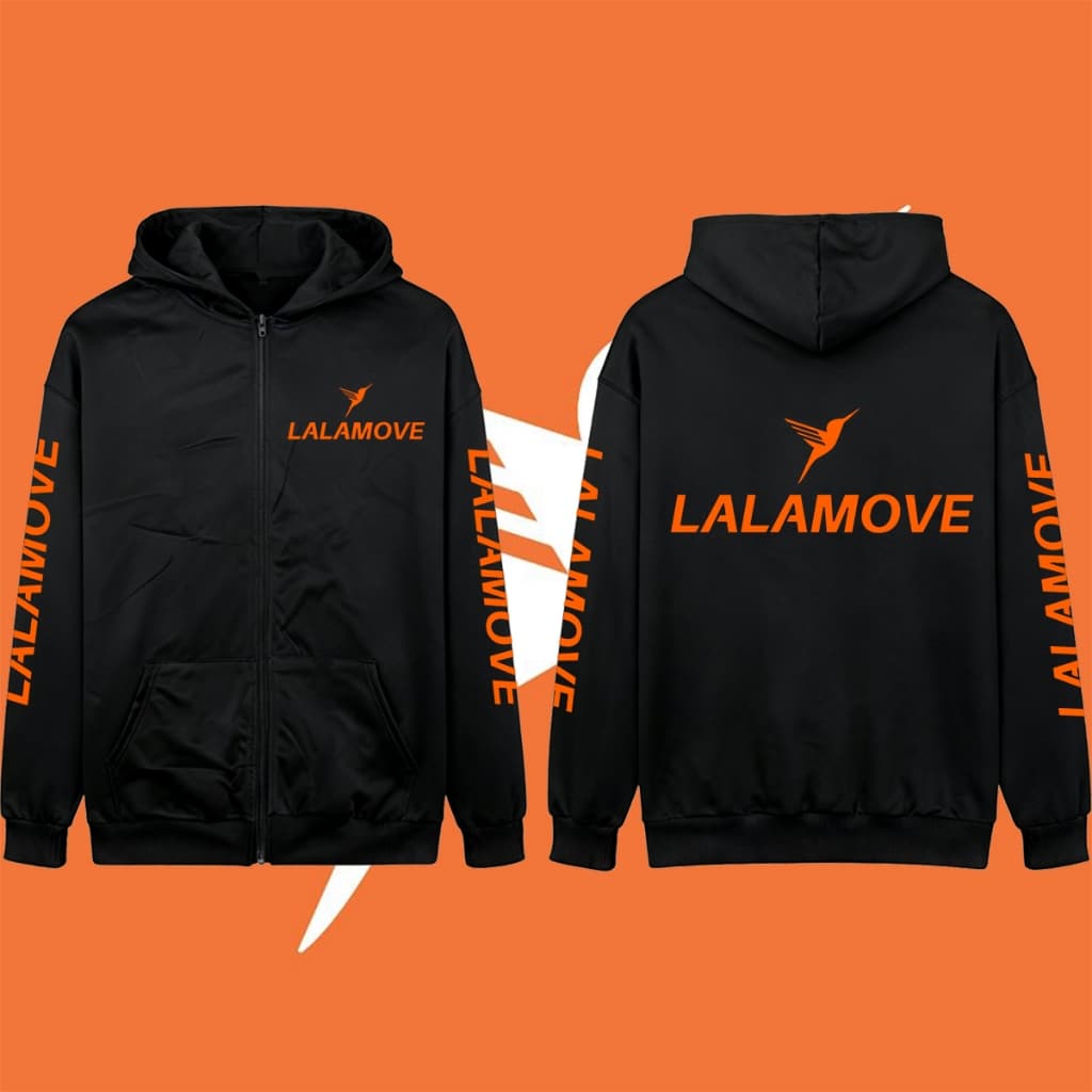 LALAMOVE คาร์ดิแกน ลาลามูฟ โลโก้สีสด Stand up collar cardigan แบบสวม ซิป สกรีนแบบเฟล็ก PU Hooded cardigan M-3XL Unisex รูปที่ 4