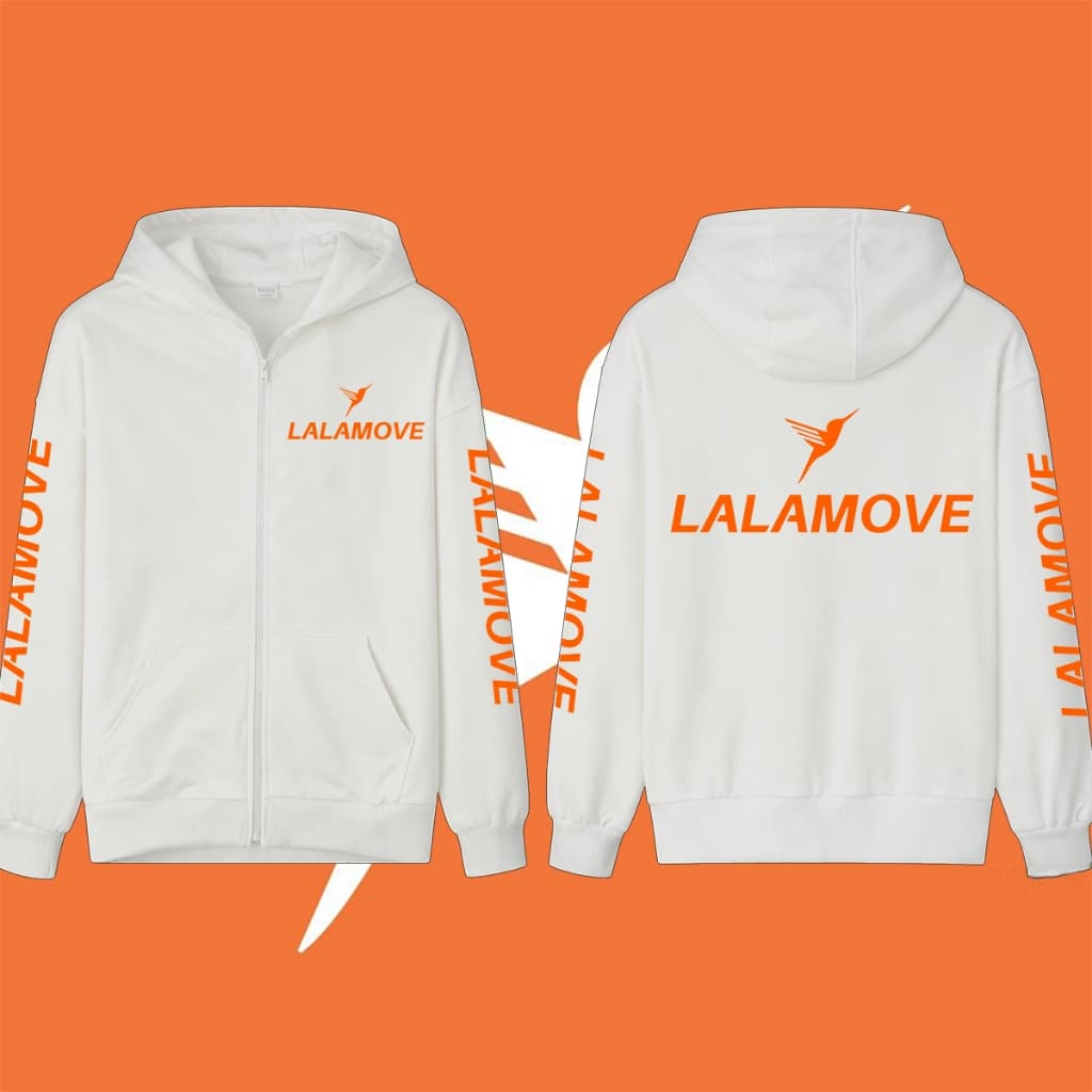 LALAMOVE คาร์ดิแกน ลาลามูฟ โลโก้สีสด Stand up collar cardigan แบบสวม ซิป สกรีนแบบเฟล็ก PU Hooded cardigan M-3XL Unisex รูปที่ 3