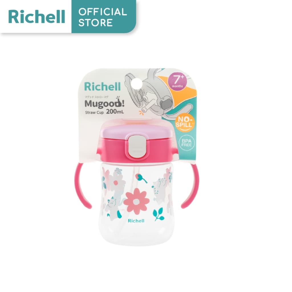 Richell MUGOOD! strawcup ลายใหม่ แก้วหัดดื่มกันสำลัก คว่ำไม่หก ตกไม่แตก ขนาด 200ml รูปที่ 7