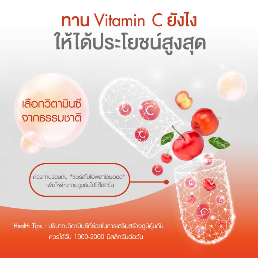 30 เม็ด แถมฟรี! 14 เม็ด VISTRA IMU-PRO C Acerola Cherry 2000 Plus - วิสทร้า ไอมู-โปร ซี อะเซโรลา เชอร์รี่ รูปที่ 2