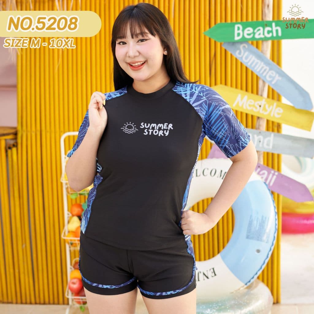 Summer Story ใส่ได้ถึง 100kgชุดว่ายน้ําผู้หญิงสาวอวบ กันUV เป็นยางยืด ใส่สบาย รุ่น 5208 รูปที่ 6
