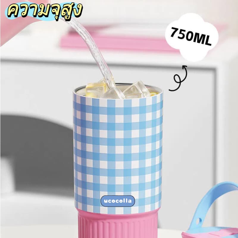 UCOCOLLA แก้วน้ำสแตนเลส ผนังด้านในเคลือบด้วยเซรามิก 750ml แก้วเก็บความเย็น ฝาปิดแน่น มีช่องดูดและดื่ม ฐานยางกันลื่น รูปที่ 6