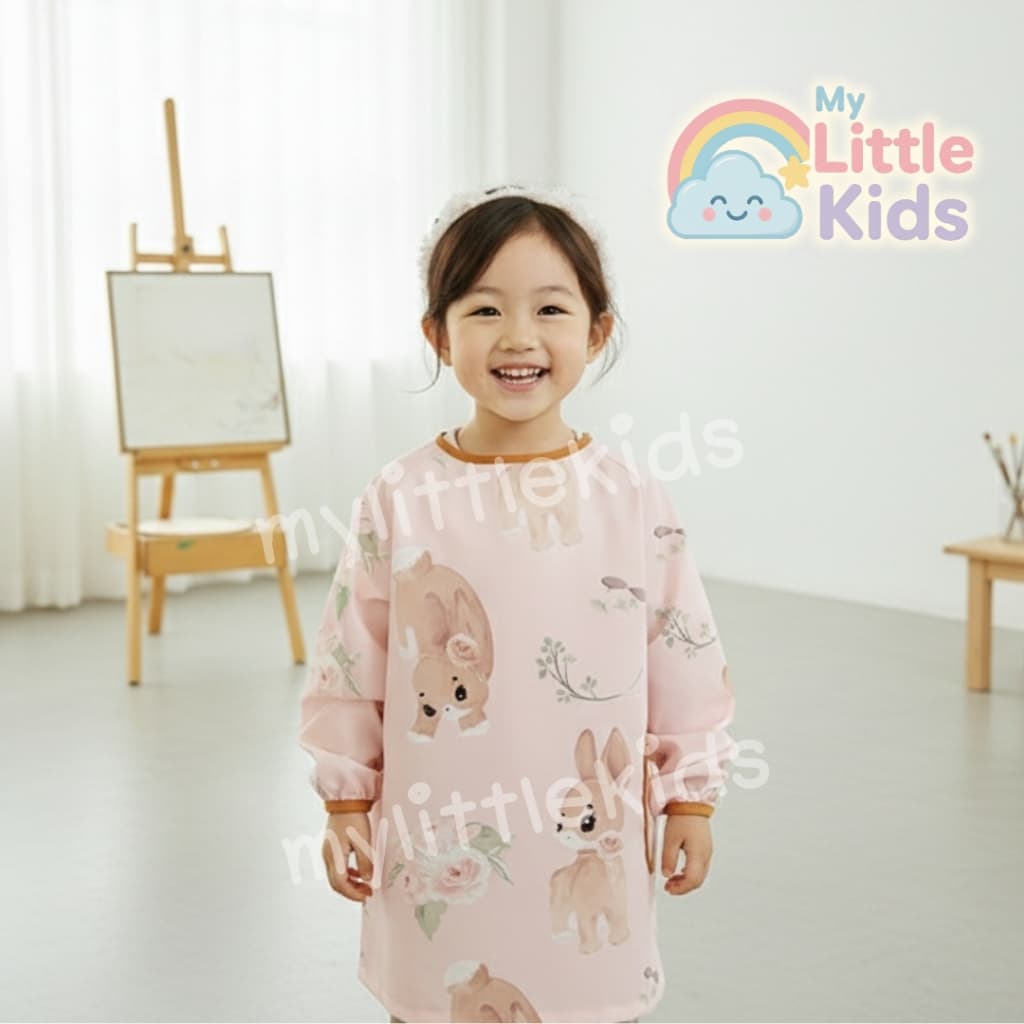 Apron ลายลูกแพร์ ผ้ากันเปื้อนเด็ก 90-120 cm แขนยาว ชุดเอี๊ยมกันเปื้อน ทำอาหาร เรียนศิลปะ กันน้ำแห้งไว ปลอดภัย เนื้อผ้าดี รูปที่ 5