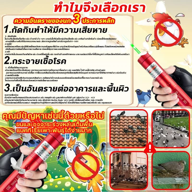 80000m พลังสูง 0.5วิไล่นก เลเซอร์ไล่นกพิราบ เลเซอร์แรงสูง แสงเขียว Laser pointer 303+ถ่านชาร์จ 6800mAh+เครื่องชาร์จ รูปที่ 2