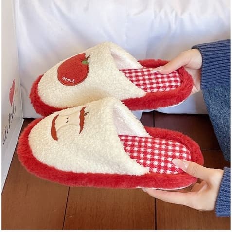 SHO-APPLEรองเท้าสลิปเปอร์ slipper ลายแอปเปิ้ล รองเท้าใส่ในบ้าน พื้นนิ่มมาก รองเท้าสไตล์เกาหลี รองเท้าสวม รูปที่ 2