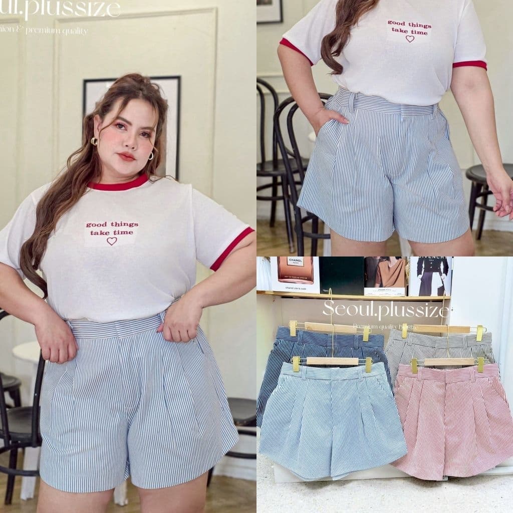 Jeans striped shortpants ขาสั้นยีนส์ลายริ้ว เอว 34-60 นิ้ว รูปที่ 2