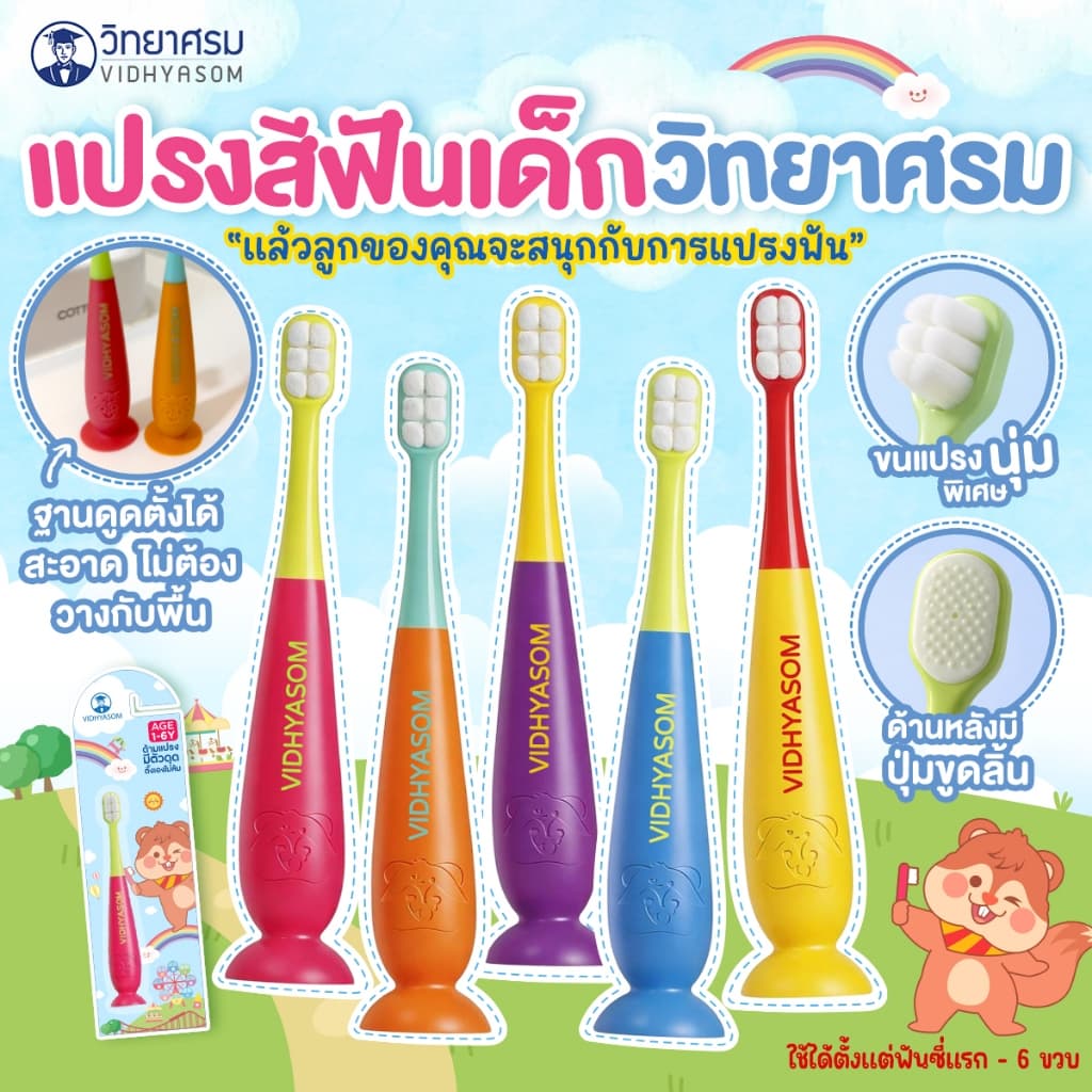 ส่งด่วนทันทีตัดรอบ5โมงแปรงสีฟันเด็ก ฐานดูดตั้งได้ ไม่ต้องวางพื้น ขนนุ่มพิเศษ ฟันซี่แรก 6เดือน-6ขวบ วิทยาศรม รูปที่ 2