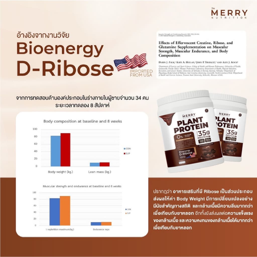 Merry Plant Protein โปรตีนพืช 5 ชนิด: สูตรสร้างกล้ามเนื้อ โปรตีน 35 กรัม D-Ribose รูปที่ 8