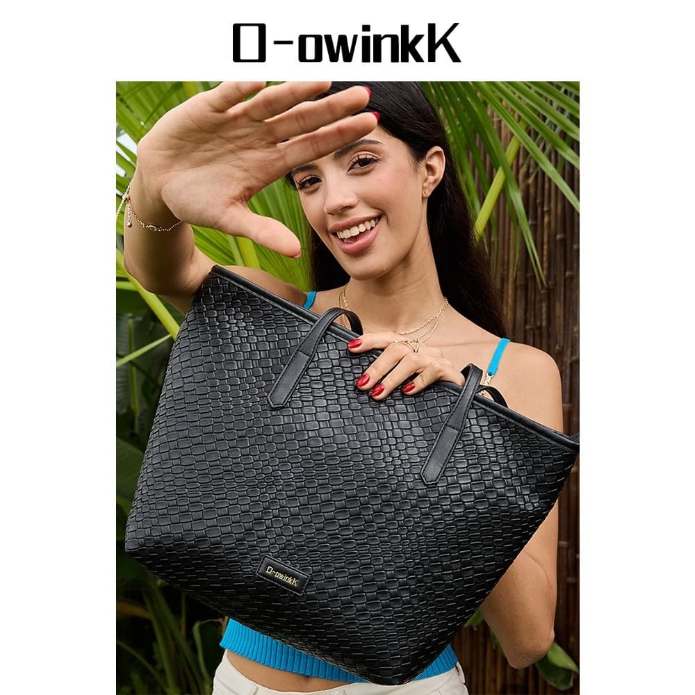 O-owinkK Tote Bag ความจุใหญ่ วัสดุแข็งแรง น้ำหนักเบา มีซิปปิด รูปที่ 3
