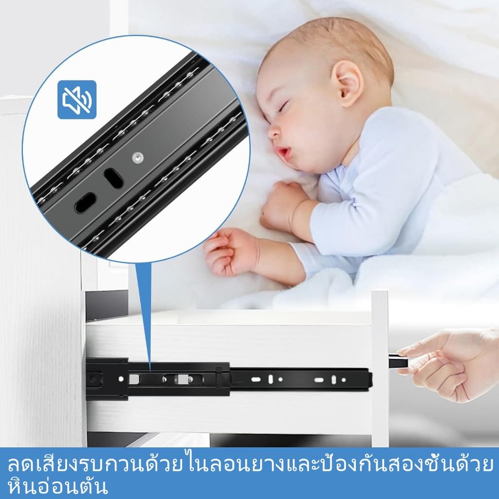 รางลิ้นชัก 1คู่ รางลูกปืน 3ตอน สีดำ ขนาด8-20นิ้ว ​​รางสไลด์เงียบ​​ รางสไลด์ลิ้นชัก ปิดนุ่ม กดกระเด้ง ลื่นไหล ทนทาน รูปที่ 4