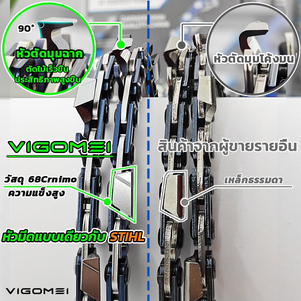 โซ่เลื่อยยนต์นำเข้าแท้จากเยอรมนี โซ่แบบมุมฉาก ขนาด 3/8 นิ้ว เหมาะสำหรับเลื่อยยนต์ทุกรุ่น และเลื่อยไฟฟ้า สามารถใช้ตัดและผ รูปที่ 5