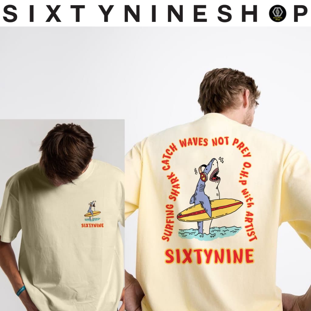 เสื้อยืดผ้าคอตตอน M-4XL พิมพ์ลาย " Shark surf " รูปที่ 6