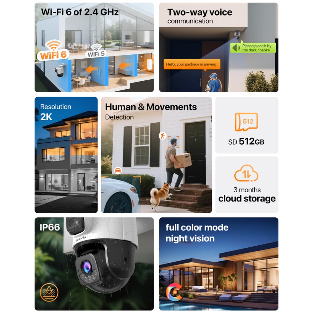 Tenda CH9 Outdoor Security เลนส์คู่ Wi-Fi Pan/Tilt CCTV Camera 6MP Color Night Vision Dual lens รูปที่ 3
