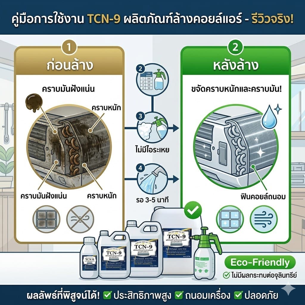 TCN9 น้ำยาล้างแอร์ ใช้สำหรับขจัดคราบหนักสะสม คราบน้ำมัน เมือกสะสม ชนิดพร้อมใช้งาน ผสมน้ำเพิ่มได้ 3 เท่า ไม่มีกลิ่นฉุน รูปที่ 8
