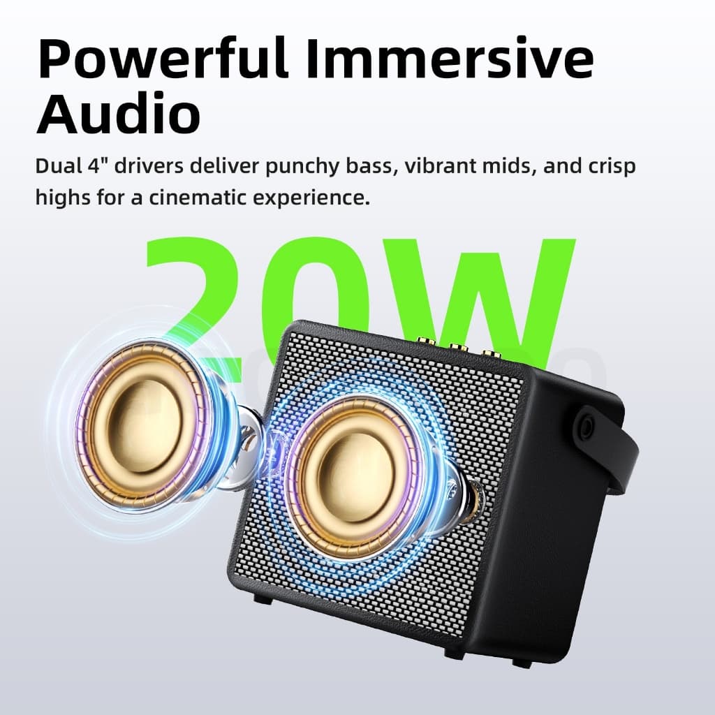 GOOJODOQ Wooden Karaoke Speaker TF/USB/AUX Supported Clear Full-range Sound Comes with Two Microphones รูปที่ 4