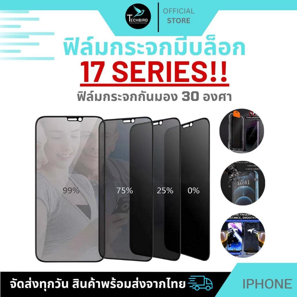 ฟิล์มกระจกใช้สำหรับ iPhone 17 16 15 14 14Pro Max 13Pro 13 12 11Pro Max 11 XS max แบบเติมจอ กันมองกันเสือก รูปที่ 4