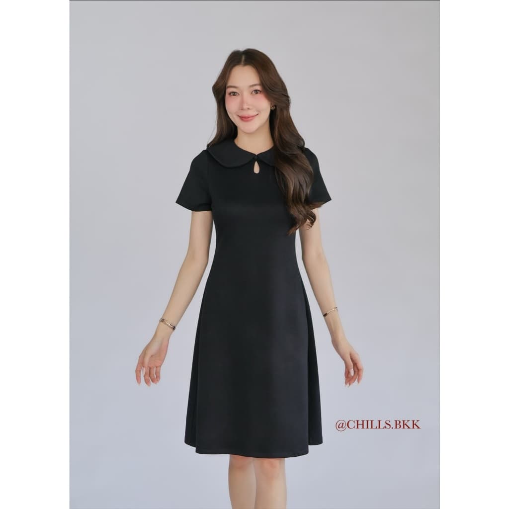 DW020# เดรสสีดำ ค่ะ เดรสคอบัว กระโปรงบานทรงเอ ชุดทำงานใส่สบาย ชุดทำงานผู้หญิง แฟชั่นสาวออฟฟิศ รูปที่ 8