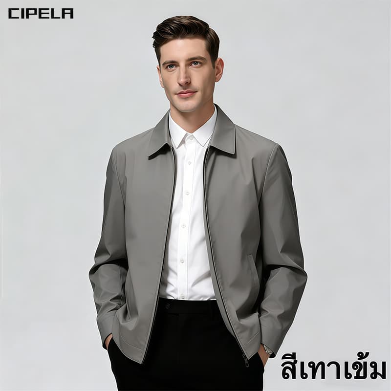 CIPELA ชายวัยกลางคนปกเสื้อหลวมธุรกิจลำลองแจ็คเก็ต เสื้อแจ็คเก็ตแขนยาว เสื้อคลุมคอปก แจ็คเก็ตสีดำ สไตล์เกาหลี รูปที่ 5