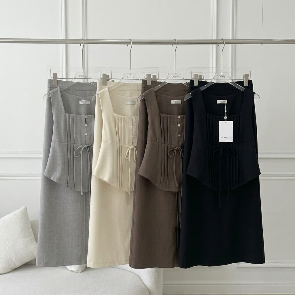 conycolours | Ari Long-skirt set เซตเสื้อแขนกุดแต่งจีบ + กระโปรงยาว รูปที่ 1