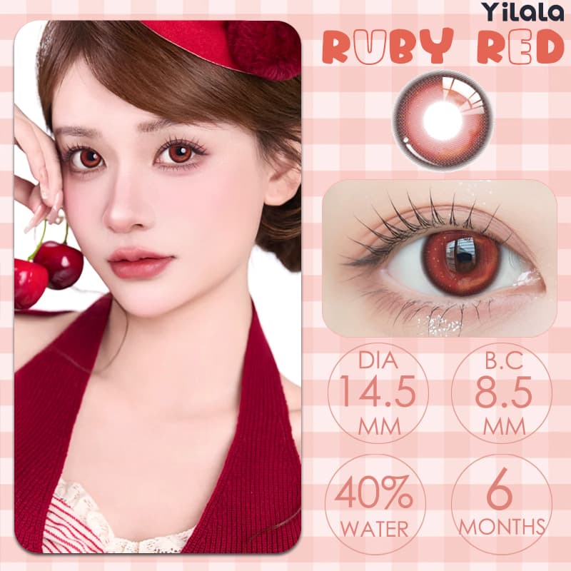 สามารถใช้งานได้นาน 6 เดือนคอนแทคเลนส์ Ruby red ขนาดกลาง Yilala ธรรมชาติ เนียน ตากลมขึ้น รูปที่ 5