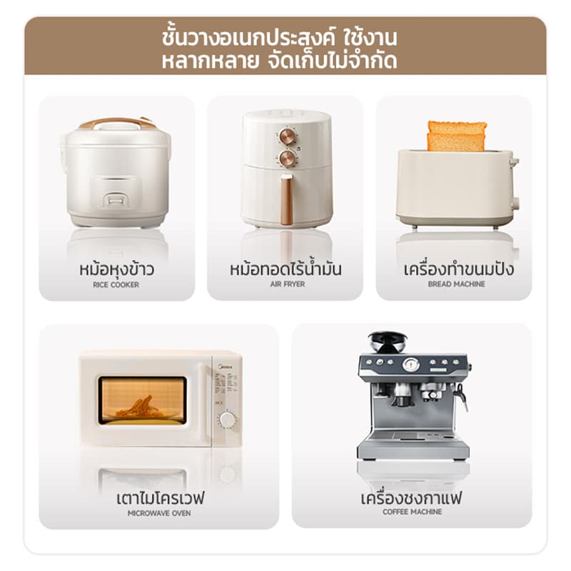 ชั้นวางไมโครเวฟ ชั้นล่างสามารถดึงออกได้ และปรับระดับความสูงของชั้นได้ ที่วางไมโครเวฟ 2 ชั้น / 3 ชั้น ชั้นวางของในครัว รูปที่ 6