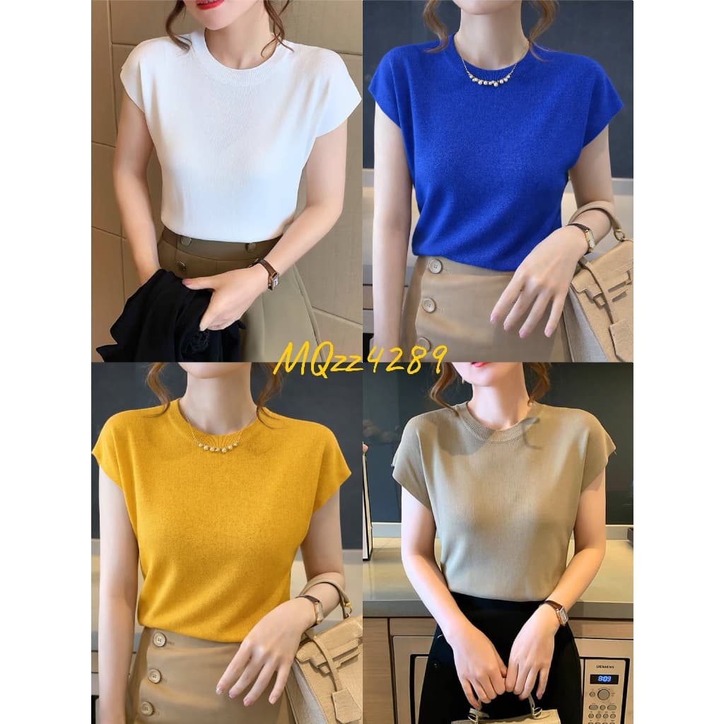 MQzz4289 * * เสื้อทำงานแขนสั้นแบบใหม่ คอกลม ผ้าไหมพรม นุ่มนิ่ม ใส่สบาย ยืดได้เยอะ Free Size รูปที่ 1