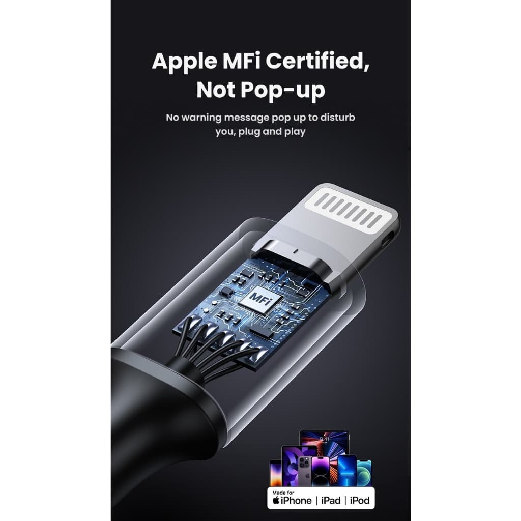 UGREEN MFiตรวจสอบสิทธิ์USB-C Fast charging cable สายชาร์จเร็วนี้ ใช้งานได้ดีiPhone14 13 12 11 8 XR MAX Type-c Data cable รูปที่ 3