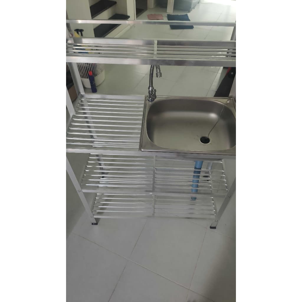 ซิ้งค์ล้างจาน อ่างล้างจาน 1 หลุม 3 ชั้น + ชั้นต่อบน 42x85x120 ซม. #WK523T รูปที่ 8