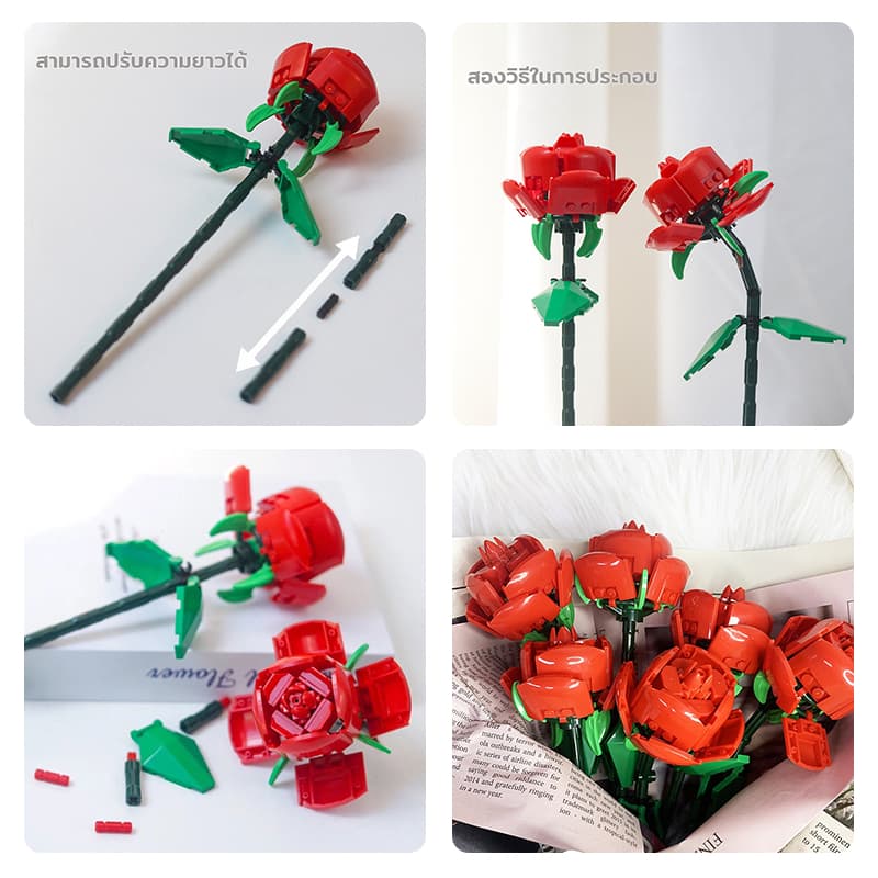 ช่อดอกอิฐ บล็อคตัวต่อ รูปดอกกุหลาบ ขนาดเล็ก DIY โรแมนติก ของเล่น ของขวัญ สําหรับตกแต่งแฟนสาว รูปที่ 3