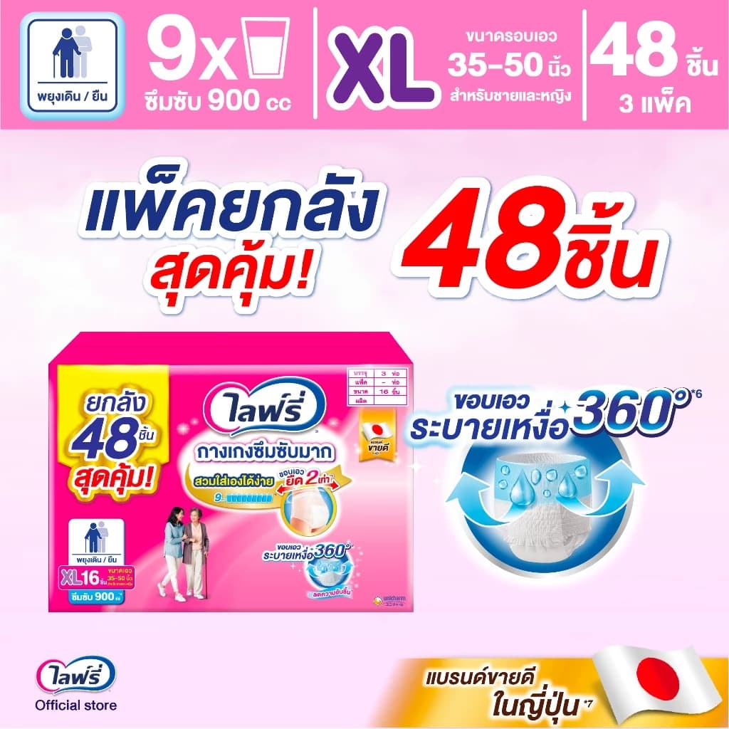 ไลฟ์รี่ ผ้าอ้อมผู้ใหญ่ Lifree กางเกง ยกลัง มีลังเล็ก ซึมซับสบาย และ ซึมซับมาก , แผ่นรอง รูปที่ 9