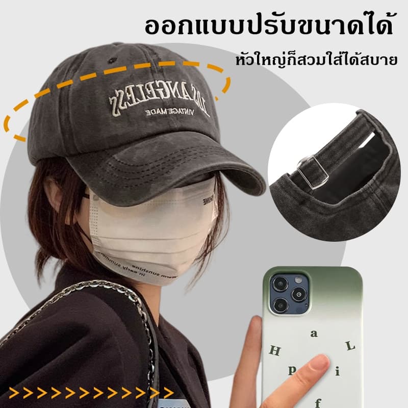 หมวกเบสบอล หมวกกีฬาสี แก๊ป ปัก Los Angeles สีซีด cap สไตล์วินเทจใ มีปีก ปรับขนาดได้ มี 6 สี COD รูปที่ 6